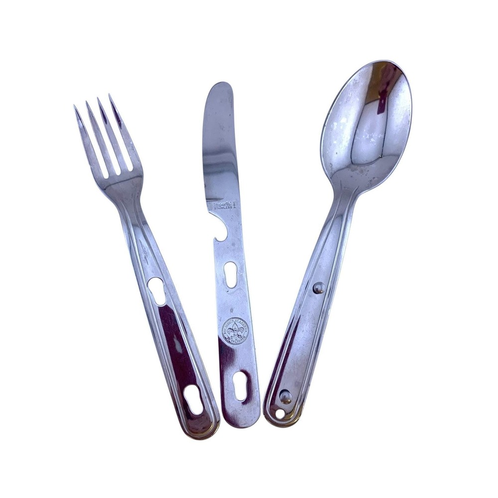 Vintage Boy‎ Scouts BSA Stainless Utensil Set Fork Knife Spoon w Vinyl Sheath